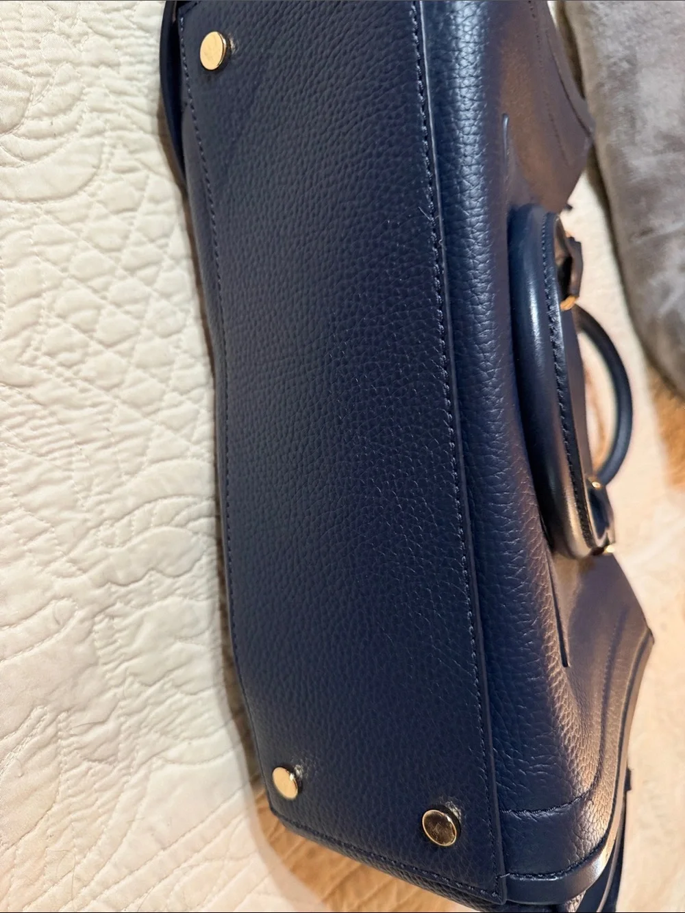 Michael Kors Navy Pebbled Leather Satchel with Gold Hardware W/ Shoulder Strap.